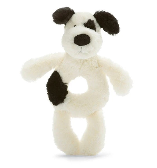 Jellycat Bashful Black & Cream Puppy Ring Rattle