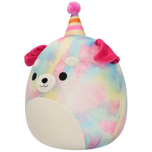 12-Inch Delenne the Rainbow Tie-Dye Dog With Party Hat