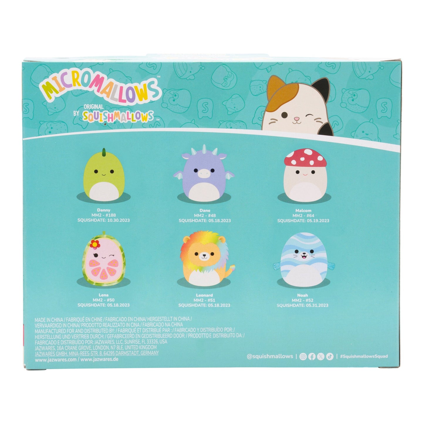 Micromallows 6-Pack – Danny Dinosaur, Dane Dragon, Malcolm Mushroom, Lena Guava Fruit, Leonard Lion, Noah Seal