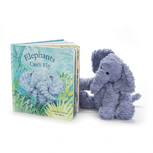 Jellycat Fuddlewuddle Elephant Plush and Elephants Can't Fly Book Set