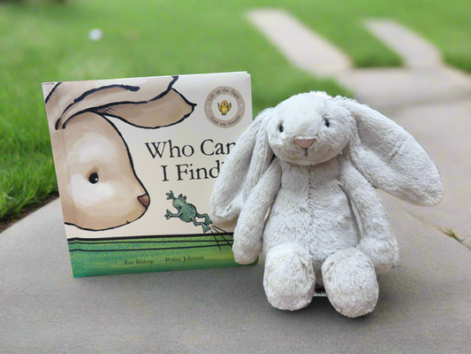 Jellycat Bashful Oatmeal Bunny Small and Who Can I Find Book Set