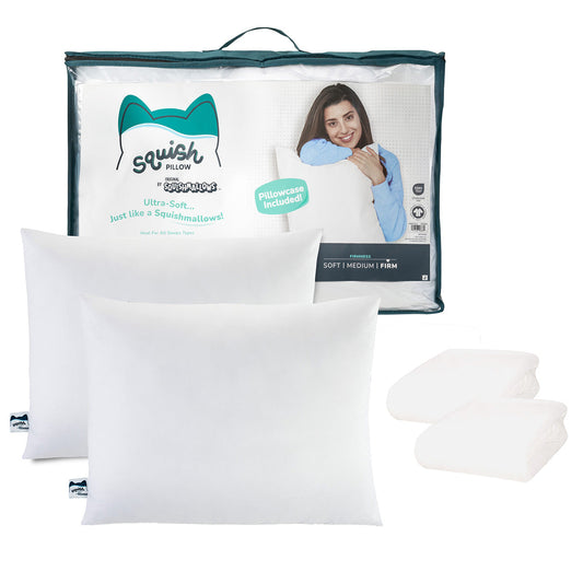 SquishPillow Firm Density Bed Pillow and Pillowcase Cover 2-Pack