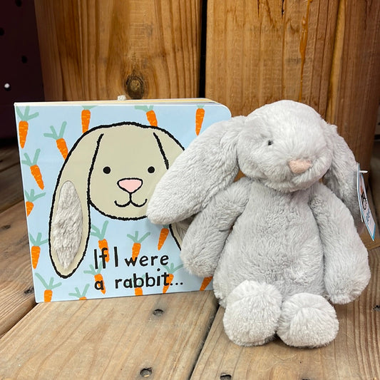 Jellycat If I were a Rabbit Board Book and Small Bashful Grey Bunny Plush Set